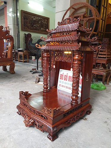 Bàn thờ thần tài Gỗ Gõ Đỏ mái chùa BTTT-4019 - Bàn thờ Đẹp Thái Nguyên