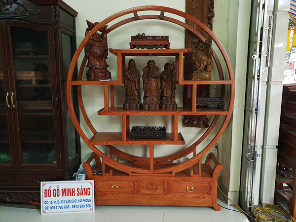 Kệ bày đồ tròn rích rắc gỗ Hương Đá