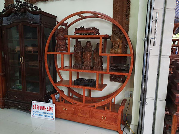 Kệ bày đồ tròn rích rắc gỗ Hương Đá