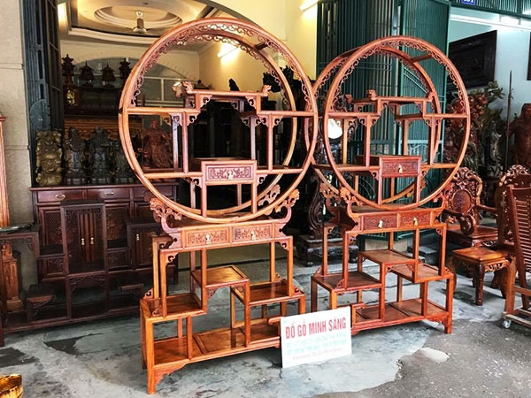Kệ bày đồ tròn gỗ Hương